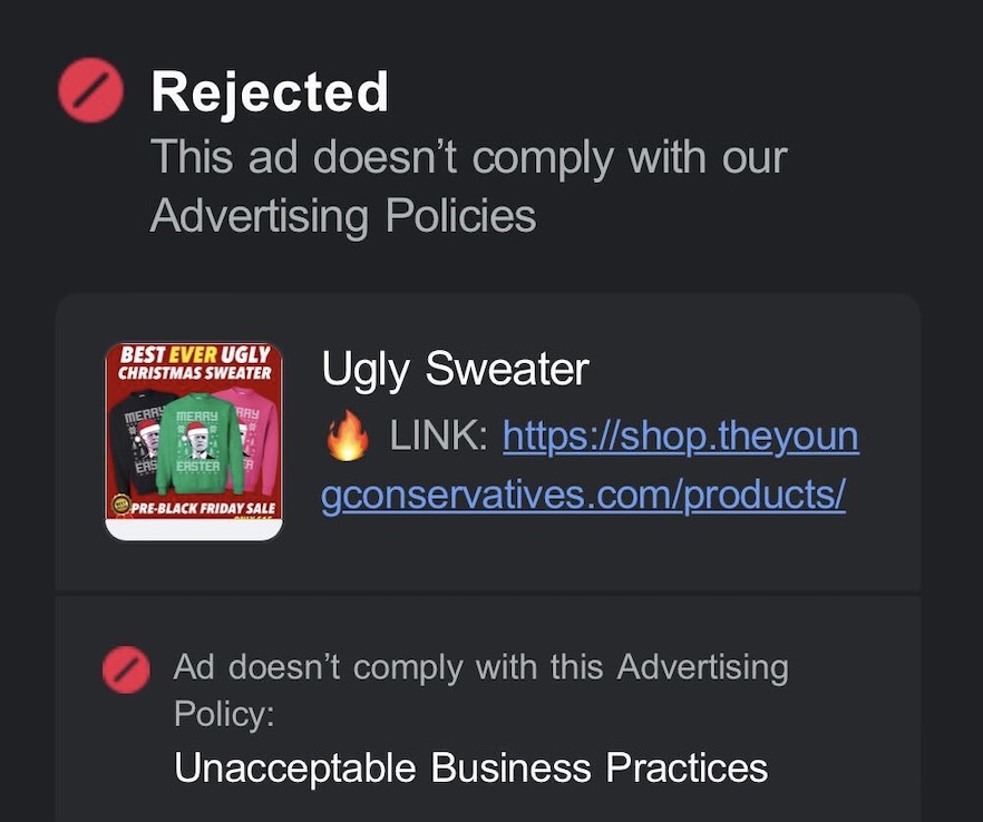 Screen shot 2022 11 24 at 8 48 02 am | facebook bans anti-biden ugly christmas sweater ad | news
